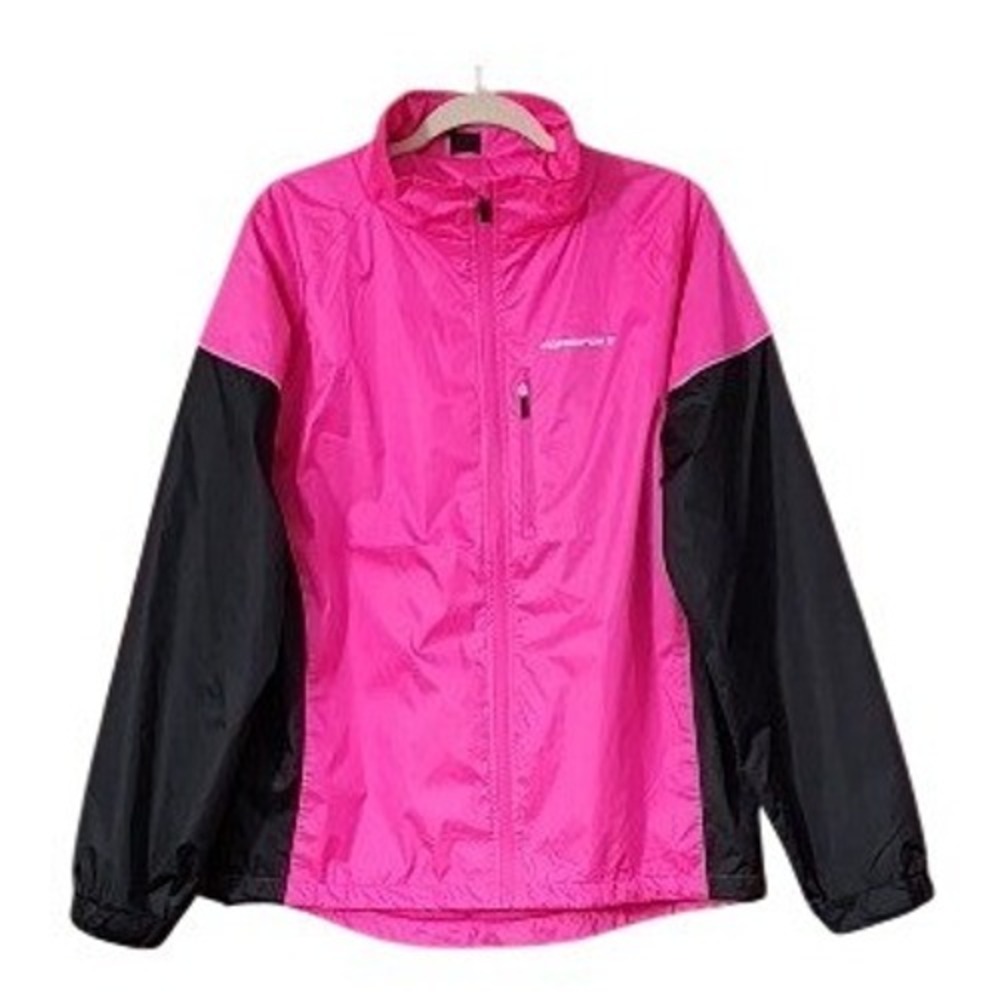 Muddyfox Womens Cycling Windbreaker Jacket‎ Pink Black Full Zip Mesh Lined Sz 14